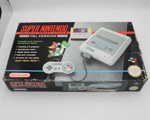 Super Nintendo Console (SNES) - PAL Version - Super Mario World - Complete in box - SNR UP15840547 (SCN) (B Grade) (Used)